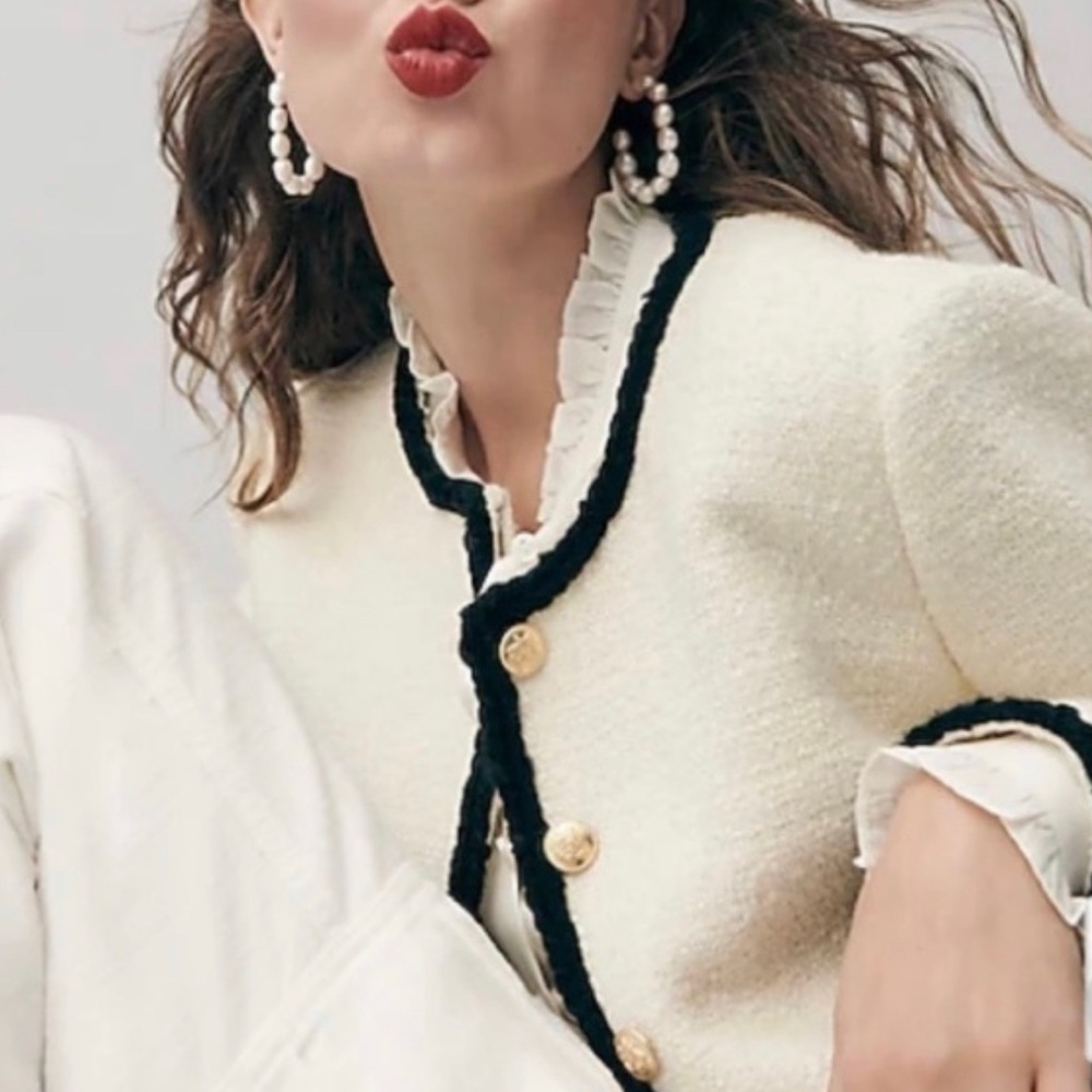 J.Crew Louisa lady jacket jn cream with black trim. New with tags!